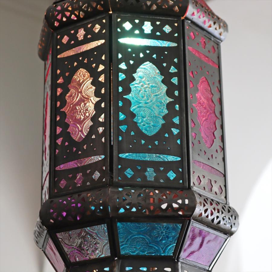 モロッコランプ モロッコランプ ガラスペンダントライト 直径16cm 全長87cm 8面の