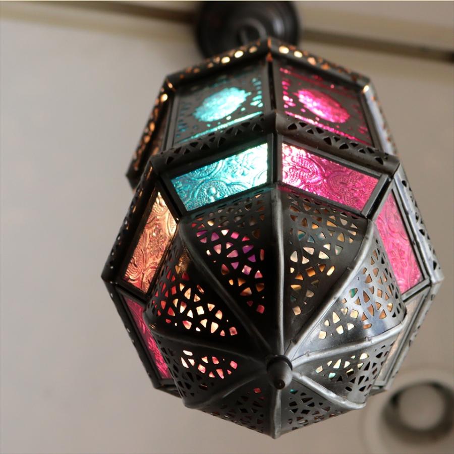 モロッコランプ ガラスペンダントライト 直径16cm 全長87cm 8面の