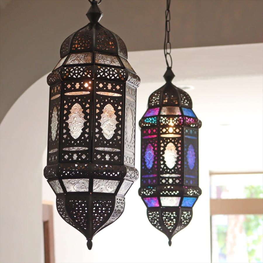 モロッコランプ ガラスペンダントライト 直径16cm 全長87cm 8面の