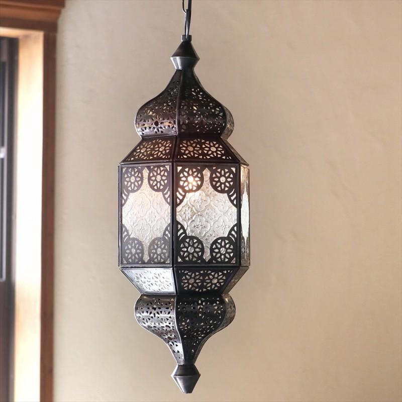ガラスペンダントライト・モロッコランプ アラビア風 直径21cm 全長88cm 6面のレリーフガラス Morocco Lantern/ 25W１灯  ペンダントランプ１灯 :lpomal1614cl:インプレッションオブギャッベ - 通販 - Yahoo!ショッピング
