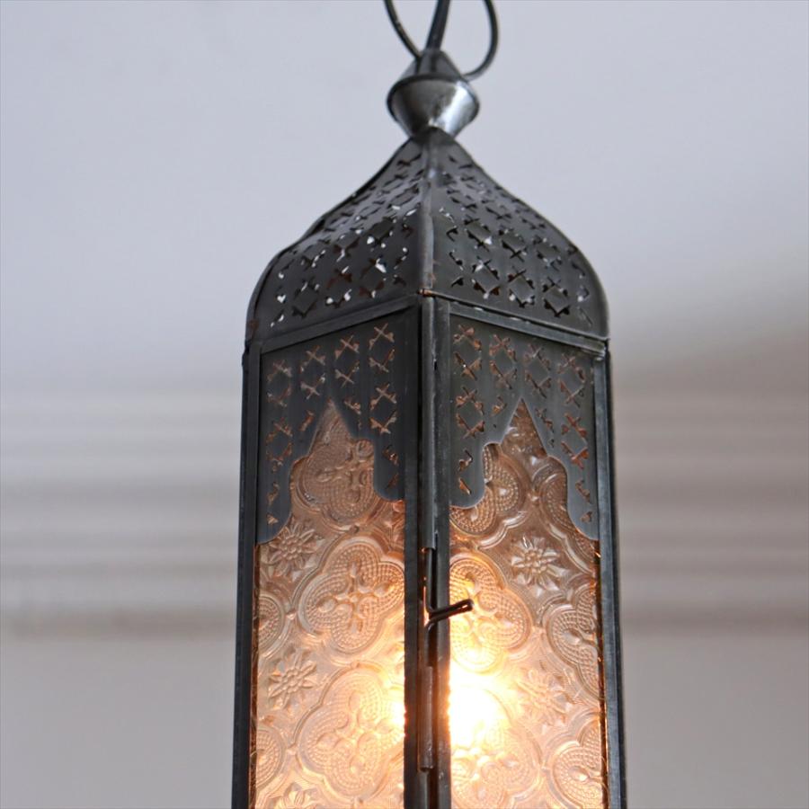 ガラスペンダントランプ モロッコランタン 全長73cm 6面のレリーフガラス E17/25W  Morocco Lantern Candle holder｜ipogabbeh｜04