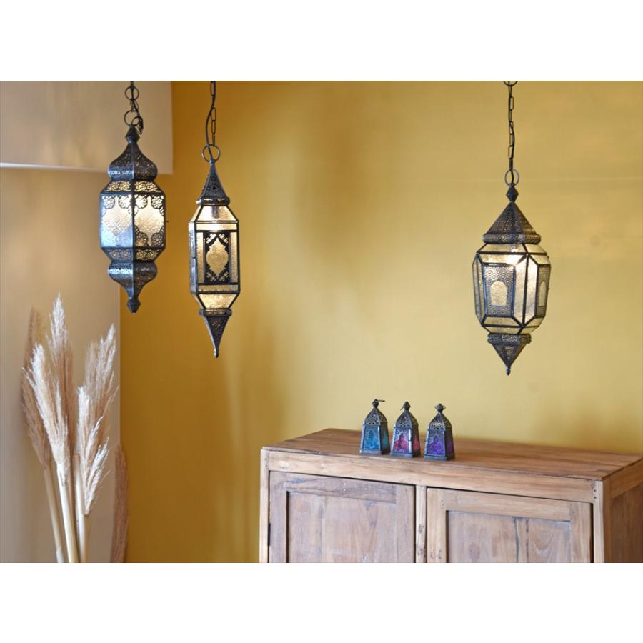 モロッコランプ ガラスペンダントライト 直径11cm 全長85cm 4面のレリーフガラス　Morocco Lantern/ 25W１灯　ペンダントランプ１灯 | ブランド登録なし | 01
