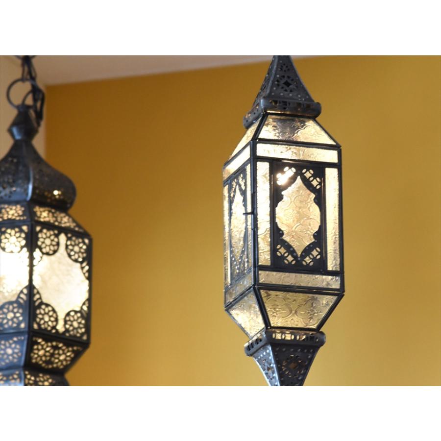 モロッコランプ ガラスペンダントライト 直径11cm 全長85cm 4面のレリーフガラス　Morocco Lantern/ 25W１灯　ペンダントランプ１灯 | ブランド登録なし | 02
