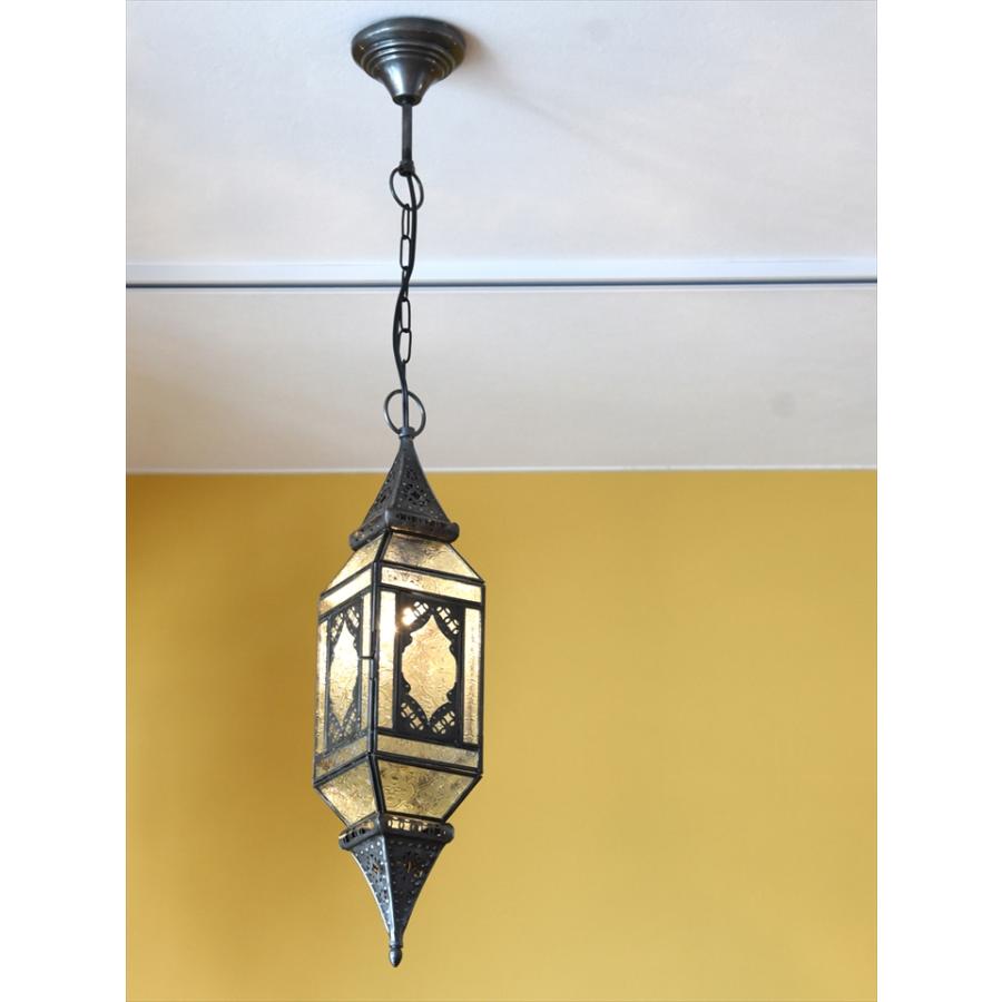 モロッコランプ ガラスペンダントライト 直径11cm 全長85cm 4面のレリーフガラス　Morocco Lantern/ 25W１灯　ペンダントランプ１灯 | ブランド登録なし | 05