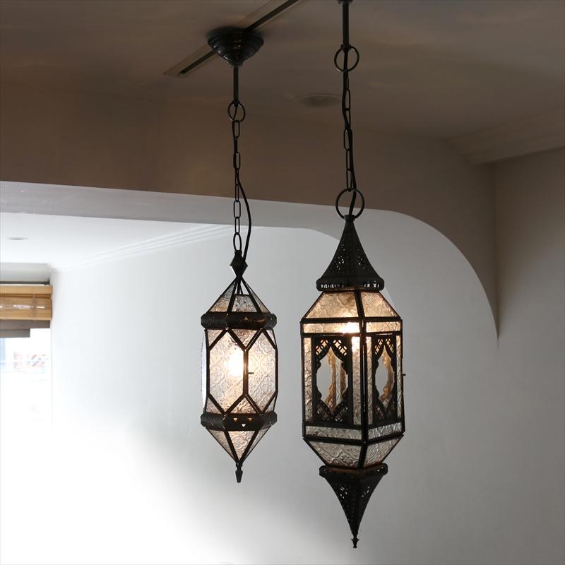 モロッコランプ ガラスペンダントライト 直径11cm 全長85cm 4面のレリーフガラス　Morocco Lantern/ 25W１灯　ペンダントランプ１灯 | ブランド登録なし | 08