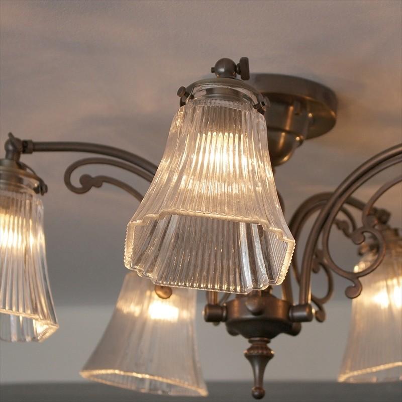 シーリングシャンデリア アンティーク調 ガラスシェード ブロンズ