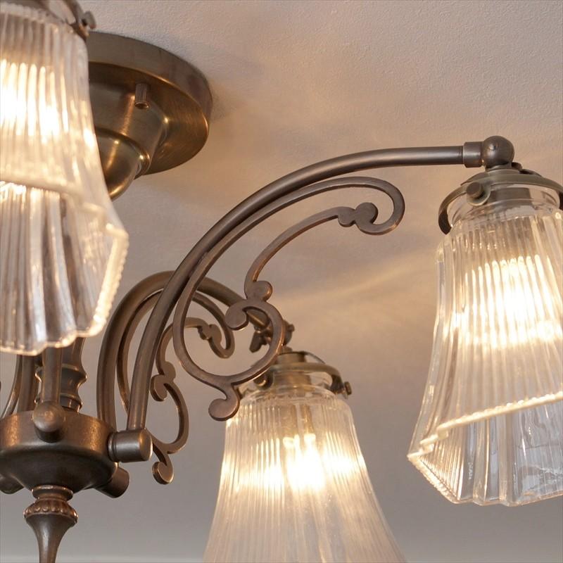 シーリングシャンデリア アンティーク調 ガラスシェード ブロンズ