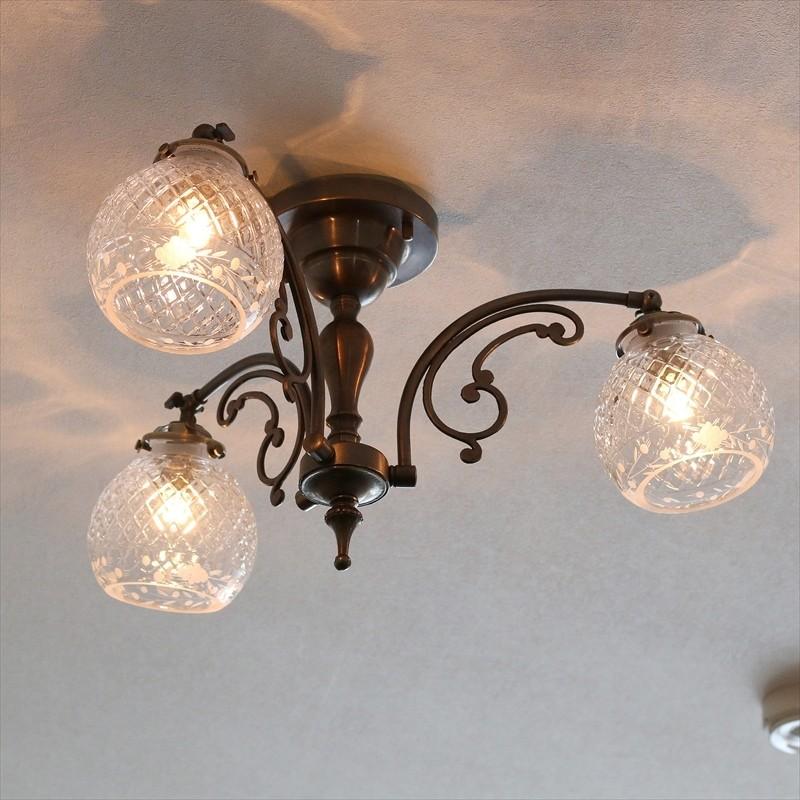 シーリングシャンデリア アンティーク調 ガラスシェード ブロンズ パン