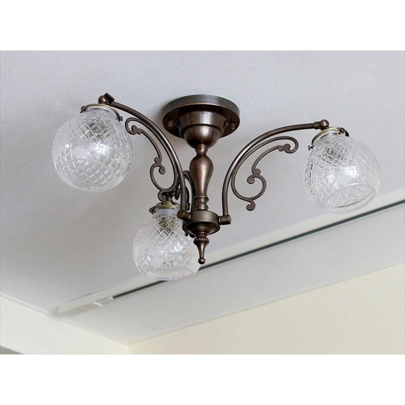 シーリングシャンデリア アンティーク調 ガラスシェード ブロンズ パン