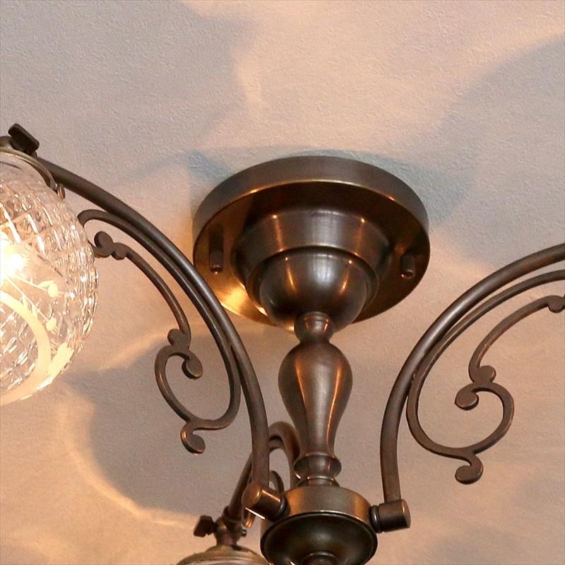 シーリングシャンデリア アンティーク調 ガラスシェード ブロンズ パン
