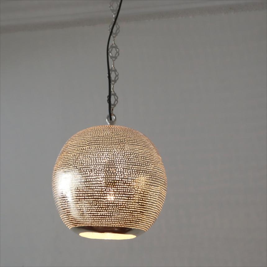 モロッコランプ/Moroccan Metal shade Lamps メタルシェード　ペンダントランプラウンド形　ドット　　φ23cm　エジプト製 |  | 01