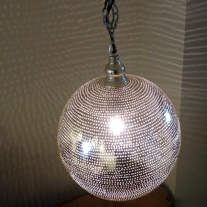 モロッコランプ/Moroccan Metal shade Lamps メタルシェード　ペンダントランプラウンド形　ドット　　φ23cm　エジプト製 |  | 03