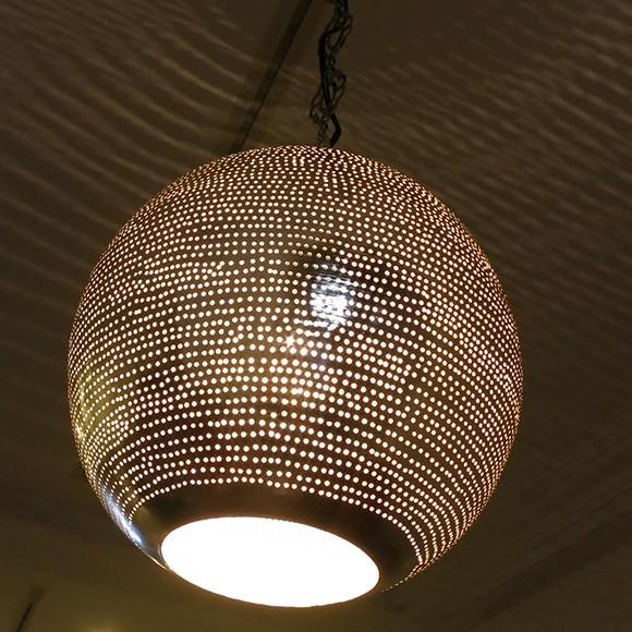 モロッコランプ/Moroccan Metal shade Lamps メタルシェード　ペンダントランプラウンド形　ドット　　φ23cm　エジプト製 |  | 04