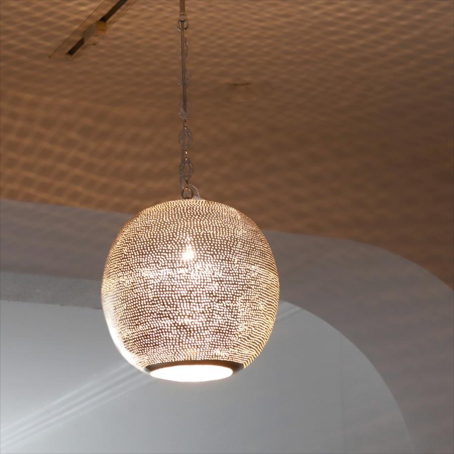 モロッコランプ/Moroccan Metal shade Lamps メタルシェード　ペンダントランプラウンド　ドット φ27cm　エジプト製 |  | 02