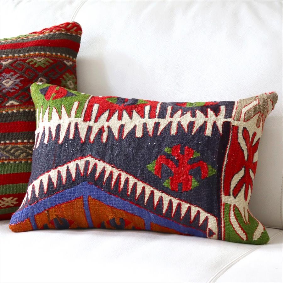 オールドキリムクッションカバー ミニサイズ 長方形 枕型 ピロータイプ 44x30cm シワス | ブランド登録なし