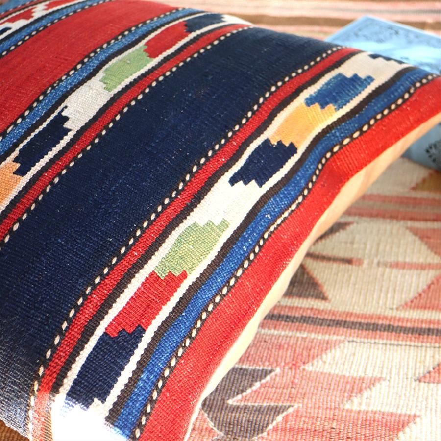 クッションカバー 50cmサイズ オールドキリム ウール ヴィンテージ シルヴァン レッドとネイビーのボーダー | ブランド登録なし | 03