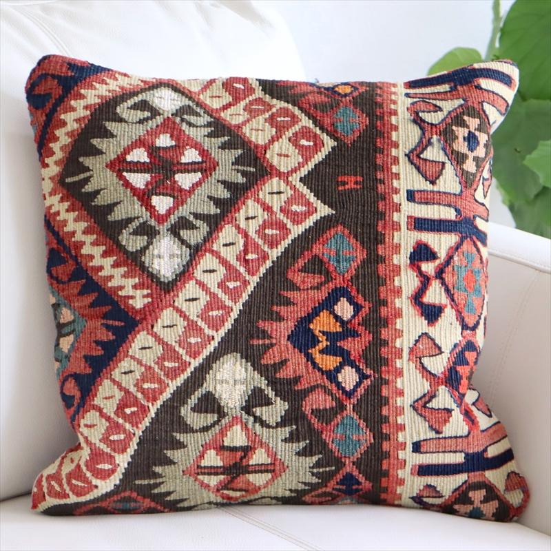 キリム クッションカバー 40cm角 トルコ 手織り キリム ヴィンテージ オールド Kilim Cushionワン エリベリンデのモチーフ | ブランド登録なし