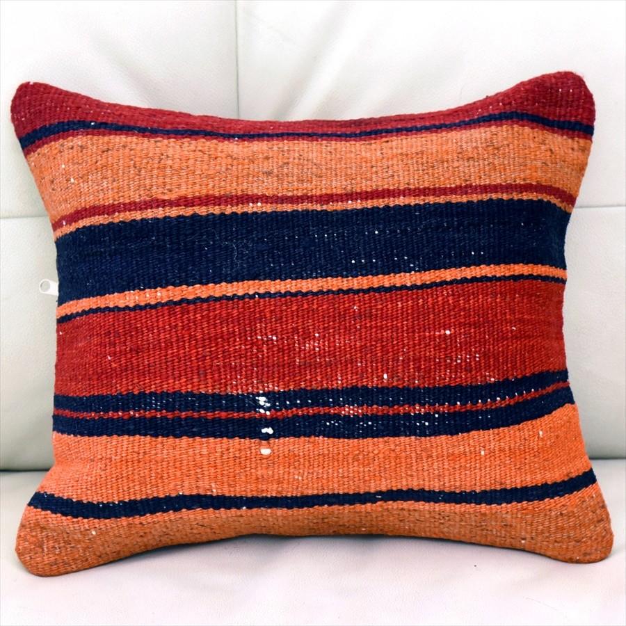 キリムクッションカバー40cm角サイズ/ヴィンテージ オールドKilim Cushion38x33cm ムート(Mut)/レッドのボーダー | ブランド登録なし