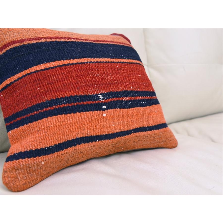 キリムクッションカバー40cm角サイズ/ヴィンテージ オールドKilim Cushion38x33cm ムート(Mut)/レッドのボーダー | ブランド登録なし | 02