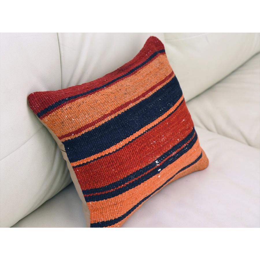 キリムクッションカバー40cm角サイズ/ヴィンテージ オールドKilim Cushion38x33cm ムート(Mut)/レッドのボーダー | ブランド登録なし | 03
