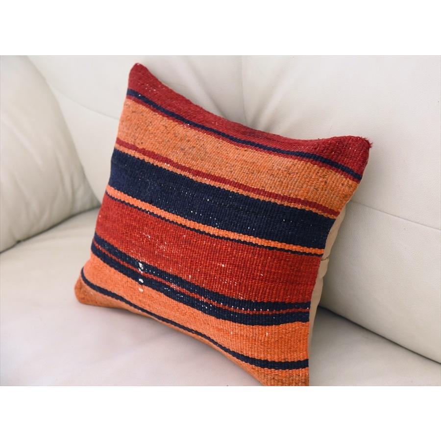 キリムクッションカバー40cm角サイズ/ヴィンテージ オールドKilim Cushion38x33cm ムート(Mut)/レッドのボーダー | ブランド登録なし | 04