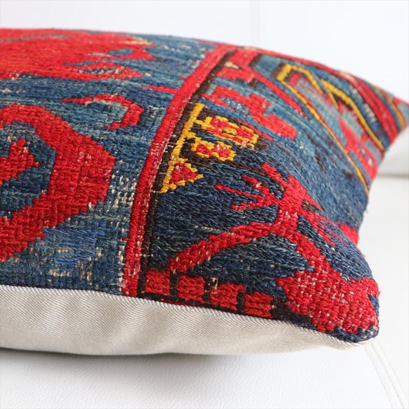 キリムクッションカバー 40cm角 手織り キリム ヴィンテージスマックキリム ブルー&レッド | ブランド登録なし | 01
