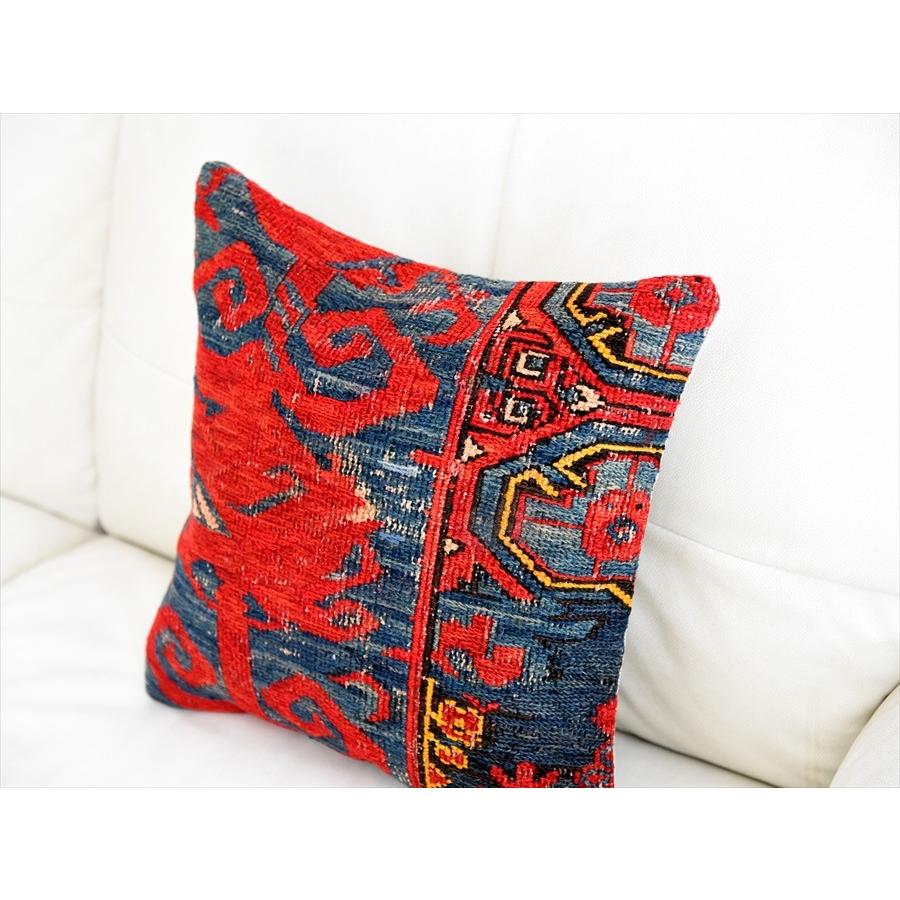 キリムクッションカバー 40cm角 手織り キリム ヴィンテージスマックキリム ブルー&レッド | ブランド登録なし | 04