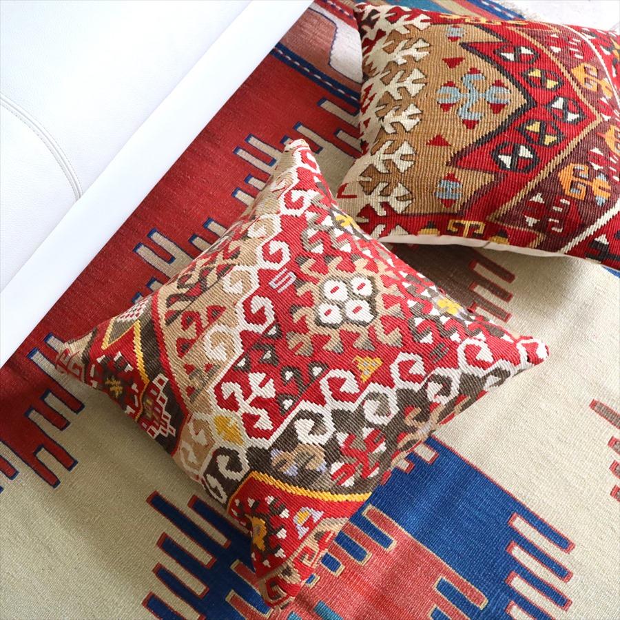 オールドキリム クッションカバー 40cm Turkish Kilim Cushion トルコのウール手織りキリム カイセリ チフカナット ドラゴンの白い爪 | ブランド登録なし | 02