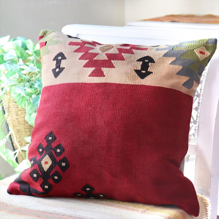 オールドキリムクッションカバー 50cmサイズ Turkish Vintage kilim シャルキョイ レッド＆ベージュ | ブランド登録なし