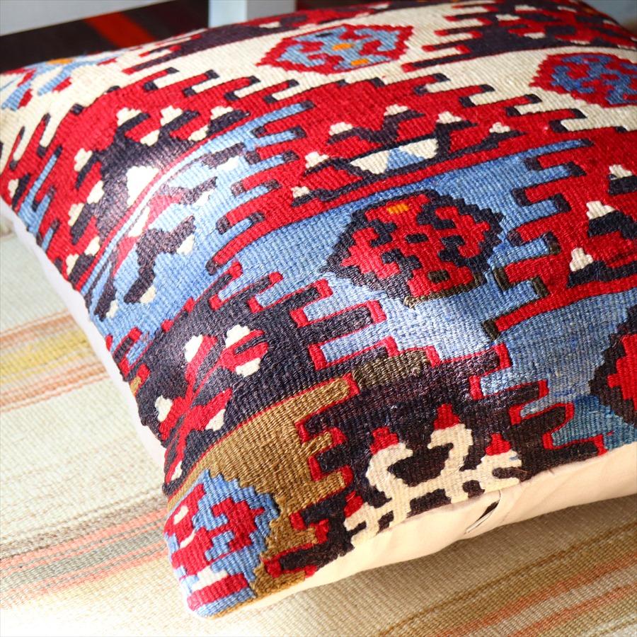 オールドキリムクッションカバー 50cmサイズ Turkish Vintage kilim カイセリ レッド＆アイボリー＆ブルー | ブランド登録なし | 01