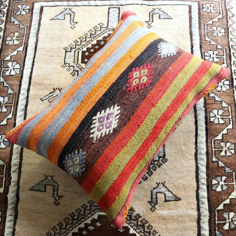 オールドキリムクッション 長方形ビッグピロー Turkish Old Kilim Cushion 70x50cmシンプルボーダー ひし形のジジム | ブランド登録なし | 01