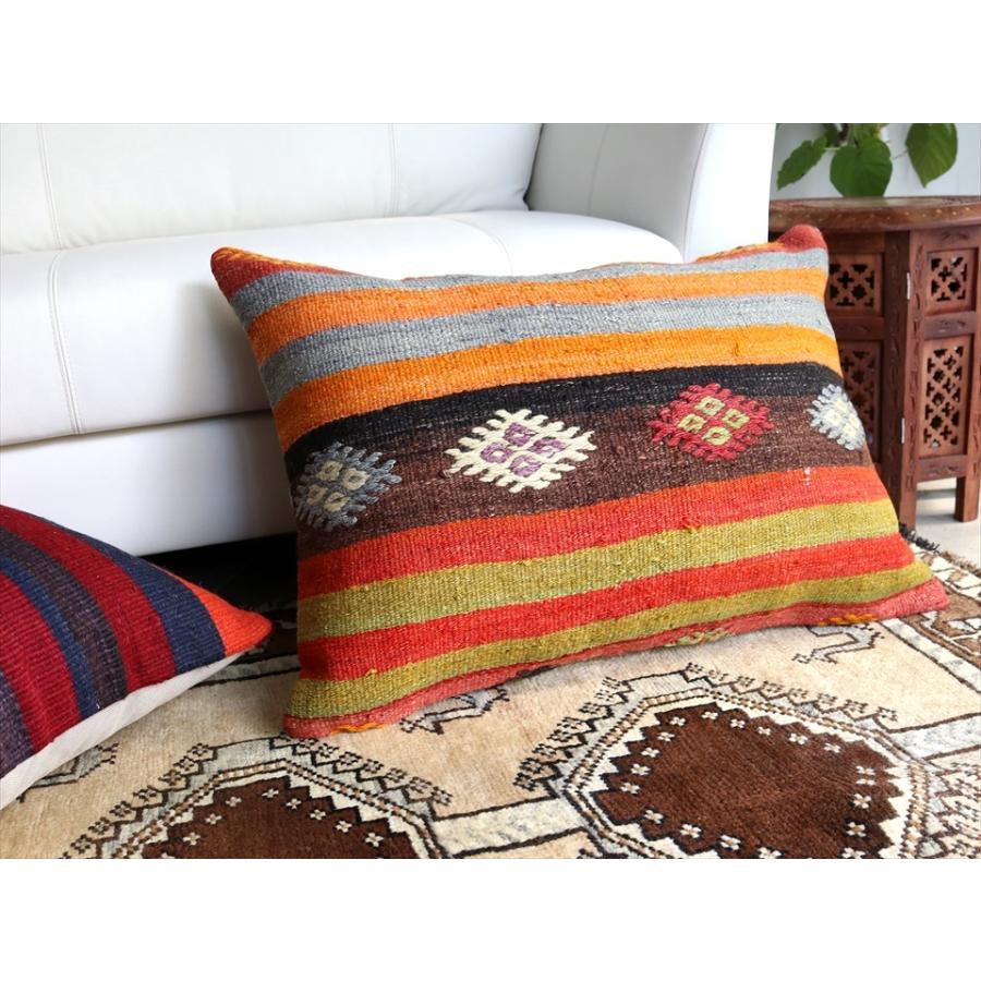 オールドキリムクッション 長方形ビッグピロー Turkish Old Kilim Cushion 70x50cmシンプルボーダー ひし形のジジム | ブランド登録なし | 02