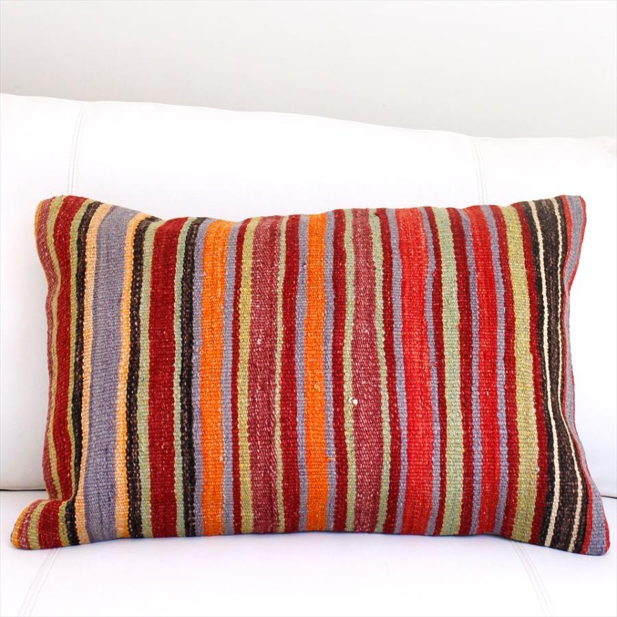 オールドキリムクッションカバー 長方形 枕型ビッグピロー Lumbar Pillow 60x40cm シンプルなボーダー | ブランド登録なし