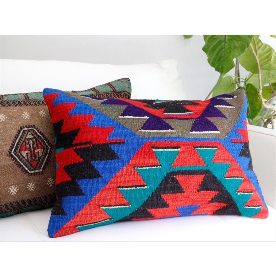 オールドキリムクッションカバー 長方形 枕型ビッグピロー Lumbar Pillow 60x40cm ジグザグのひし形モチーフ | ブランド登録なし | 01
