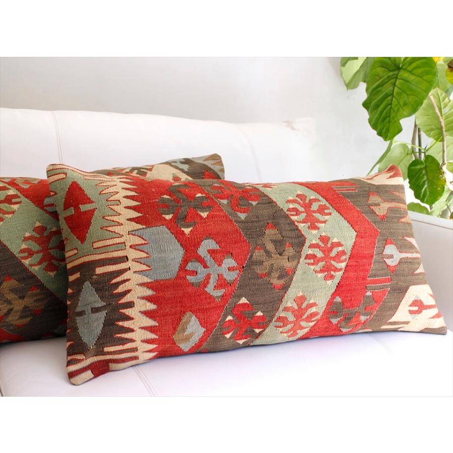 オールドキリムクッションカバー 長方形 横長ビッグピロー Lumbar Pillow 75x39cm ひし形メダリオン | ブランド登録なし | 01