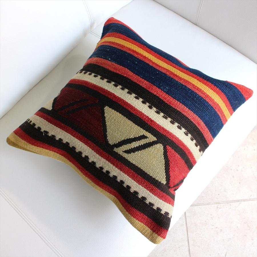 オールドキリムクッションカバー40cmサイズ/Old Kilim Cushion ブルー レッド イエローのボーダー | ブランド登録なし | 01