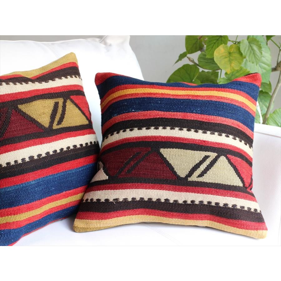 オールドキリムクッションカバー40cmサイズ/Old Kilim Cushion ブルー レッド イエローのボーダー | ブランド登録なし | 02