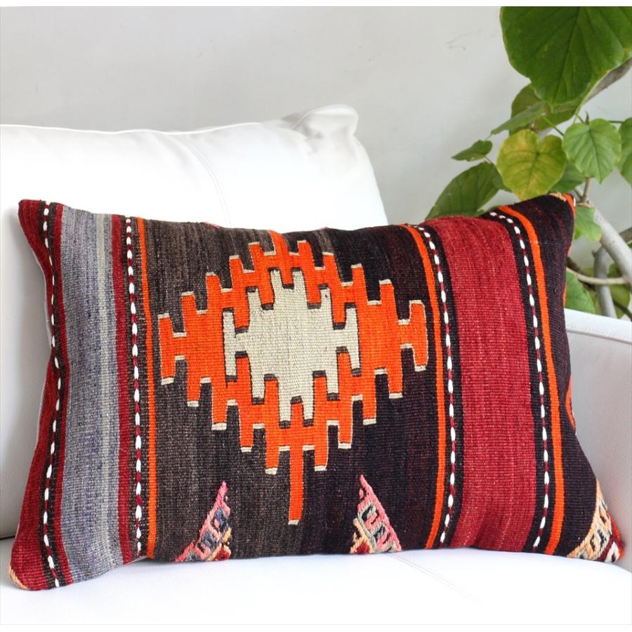 オールドキリムクッション 長方形ビッグピロー Turkish Old Kilim Cushion ジグザグしたひし形と三角形のジジム | ブランド登録なし