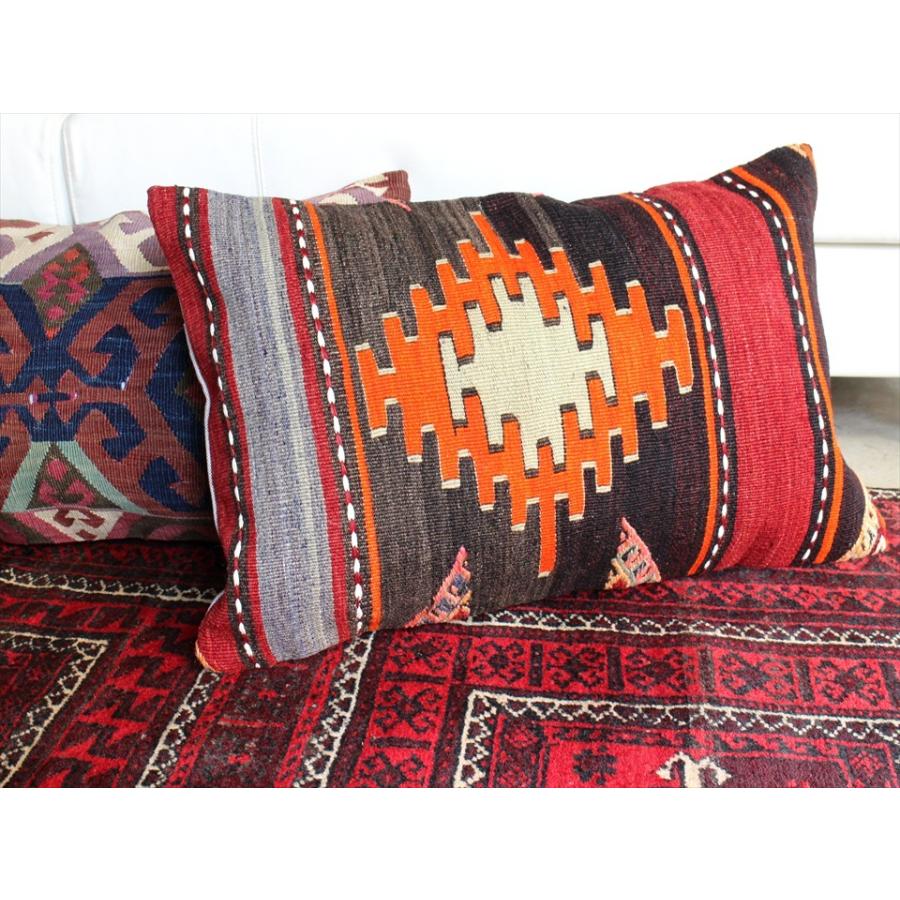 オールドキリムクッション 長方形ビッグピロー Turkish Old Kilim Cushion ジグザグしたひし形と三角形のジジム | ブランド登録なし | 04