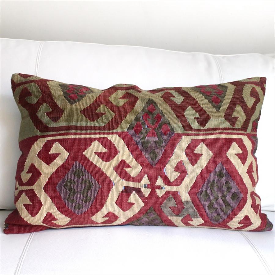 オールドキリムクッション 長方形ビッグピロー Turkish Old Kilim Cushion 赤紫とグリーン | ブランド登録なし
