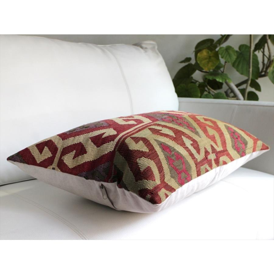 オールドキリムクッション 長方形ビッグピロー Turkish Old Kilim Cushion 赤紫とグリーン | ブランド登録なし | 03