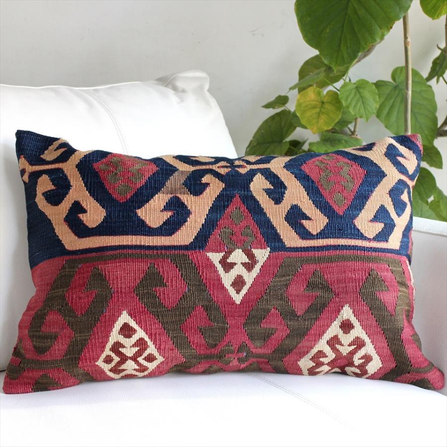 オールドキリムクッション 長方形ビッグピロー Turkish Old Kilim Cushion ネイビーと赤紫 | ブランド登録なし
