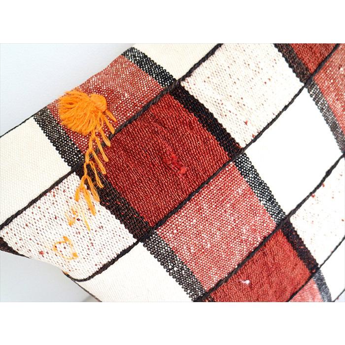 オールドキリムクッションカバー　40cm /Old Kilim Cushion 格子柄 ポンポン飾り / ほつれあり OUTLET 難あり品 | ブランド登録なし | 02