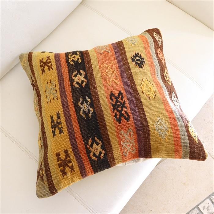オールド キリムクッションカバー 40cmサイズ Turkish Kilim Cushion トルコキリム/コンヤ(Konya)ジジム ボーダー | ブランド登録なし | 01