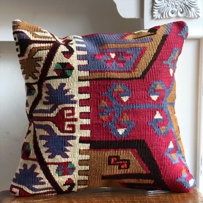 オールドキリムクッションカバー 40cm /Old Kilim Cushion 流れる水の