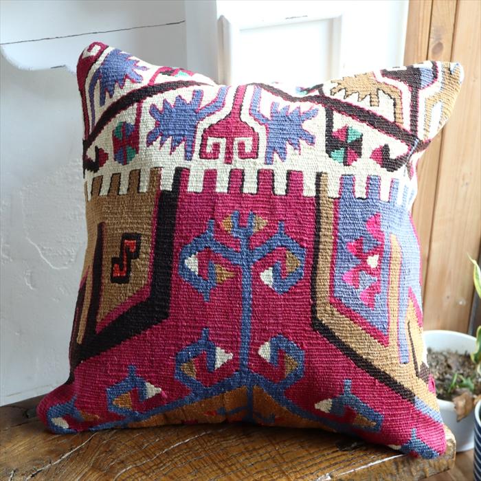 オールドキリムクッションカバー 40cm /Old Kilim Cushion 流れる水の