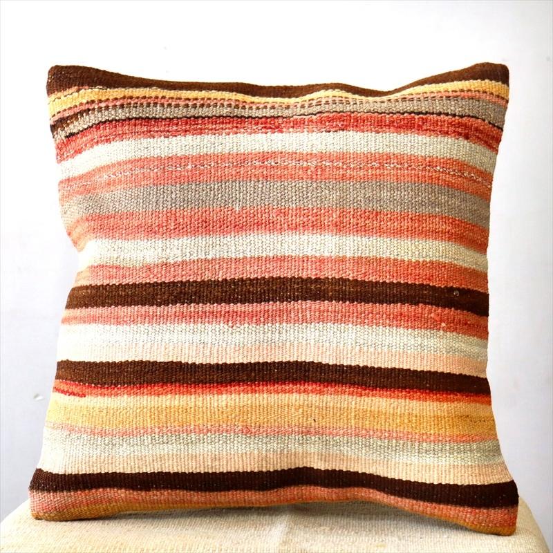 オールドキリムクッションカバー 40cm Old Kilim Cushion アースカラー シンプルボーダー | ブランド登録なし