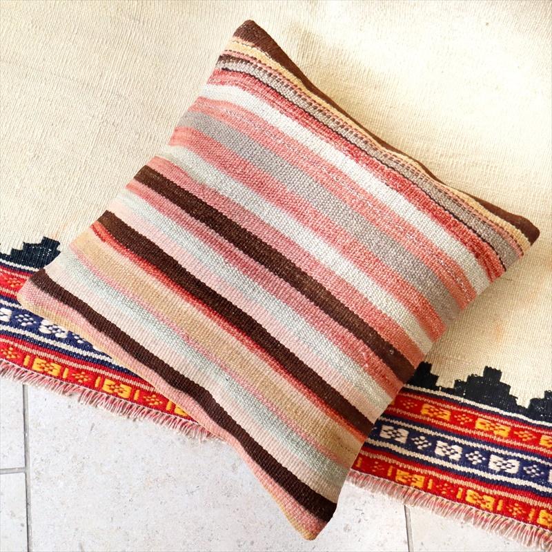 オールドキリムクッションカバー 40cm Old Kilim Cushion アースカラー シンプルボーダー | ブランド登録なし | 01