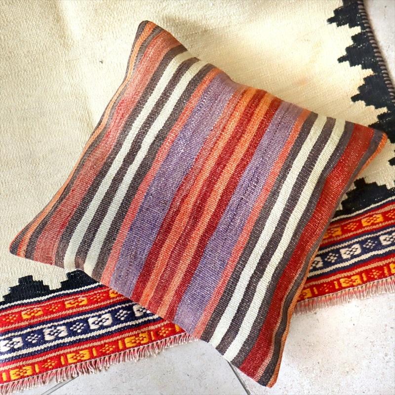 オールドキリムクッションカバー 40cm Old Kilim Cushion シンプルボーダー | ブランド登録なし | 01