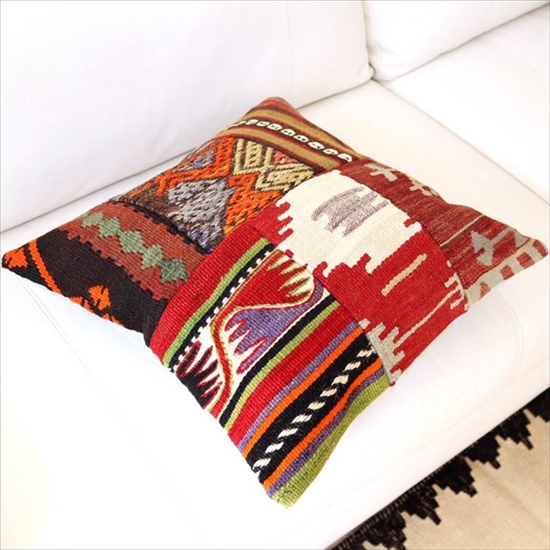 オールドキリムクッションカバー45cm Turkish Kilim Cushionトルコのウール手織りキリム パッチワーク | ブランド登録なし | 01